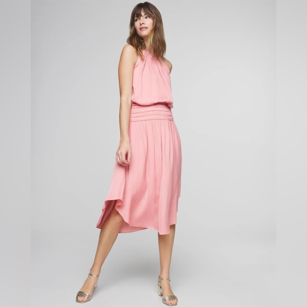 White House Black Market High-Neck Smocked Midi Dress